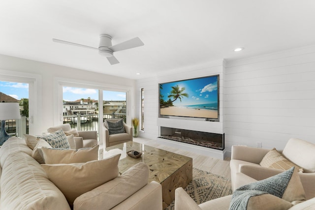 interior space featuring light hardwood / wood-style flooring and ceiling fan