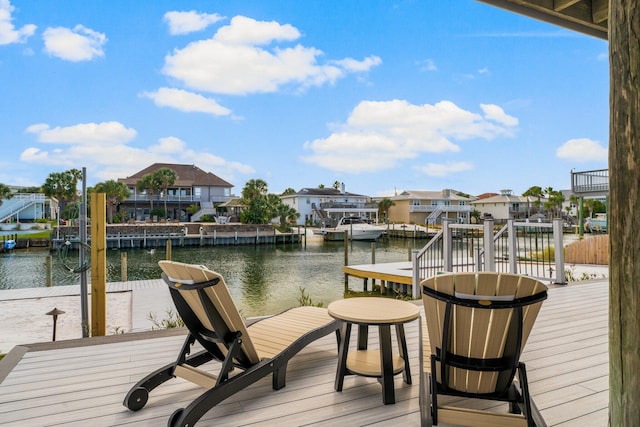 dock area with a water view