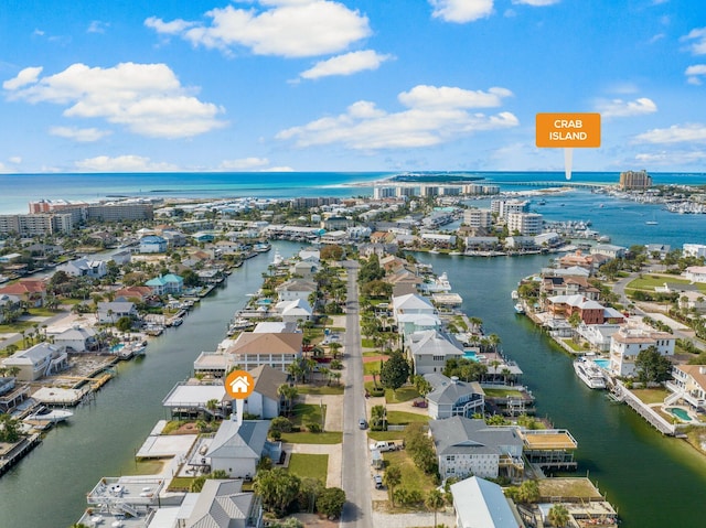 bird's eye view featuring a water view