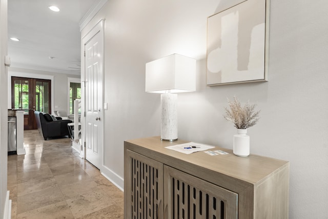 corridor featuring french doors