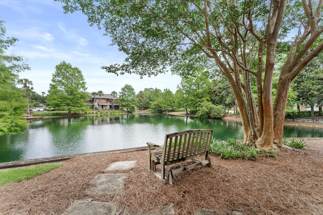 exterior space featuring a water view