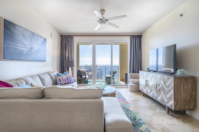 living room featuring ceiling fan