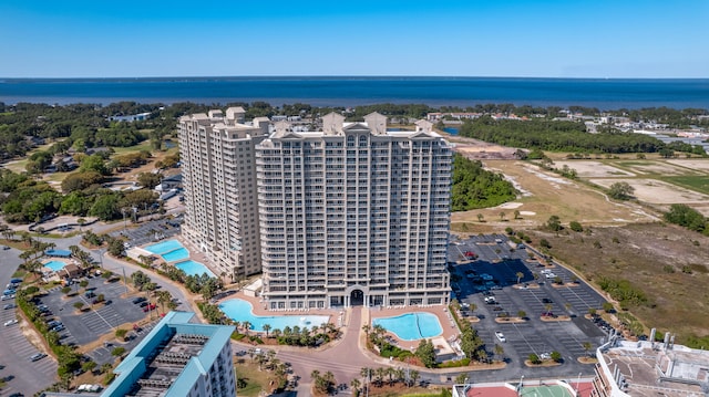 aerial view with a water view