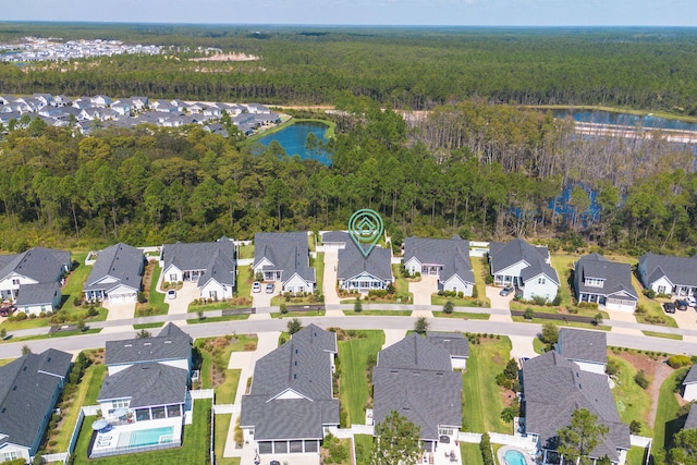 aerial view with a water view