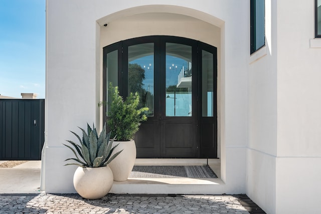 doorway to property featuring french doors