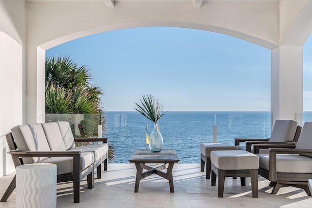 view of patio / terrace featuring a water view