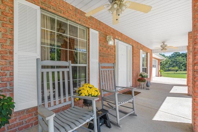 view of patio / terrace featuring ceiling fan and covered porch