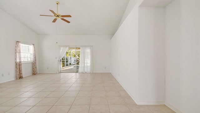 empty room featuring ceiling fan and light tile patterned floors