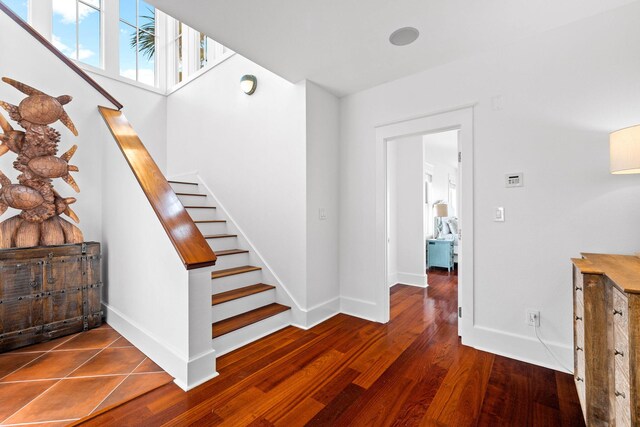 stairs featuring wood-type flooring