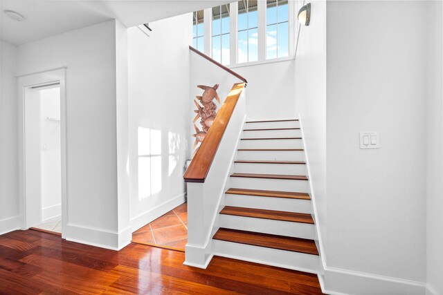 staircase featuring hardwood / wood-style floors