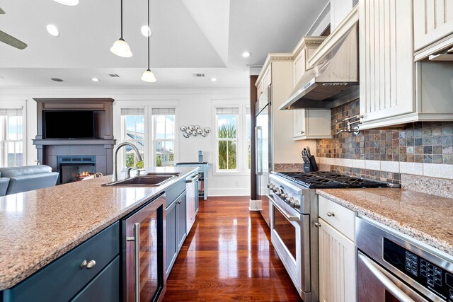 kitchen featuring pendant lighting, appliances with stainless steel finishes, plenty of natural light, and sink