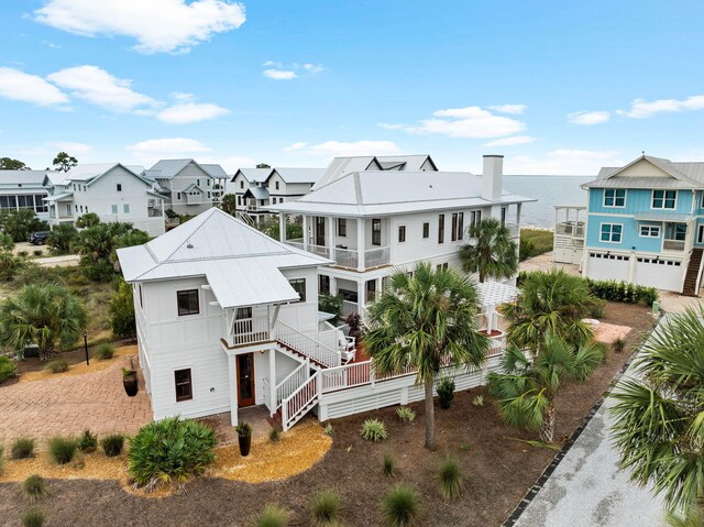 exterior space with a water view