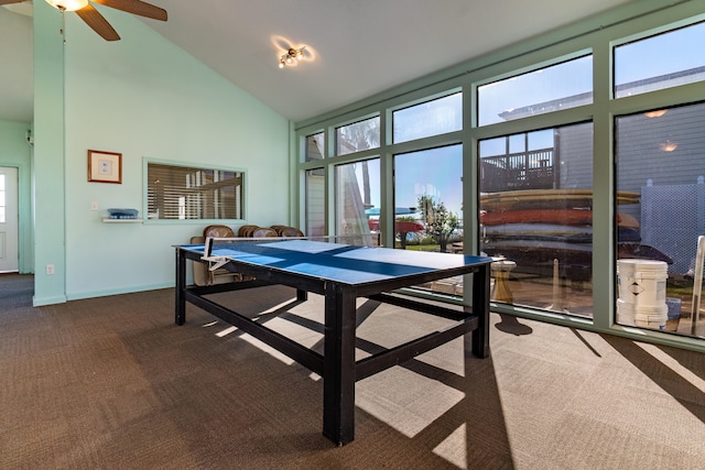 sunroom featuring ceiling fan and lofted ceiling