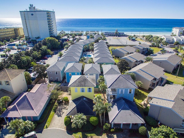 aerial view featuring a water view and a residential view