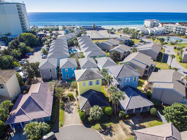 aerial view featuring a residential view and a water view