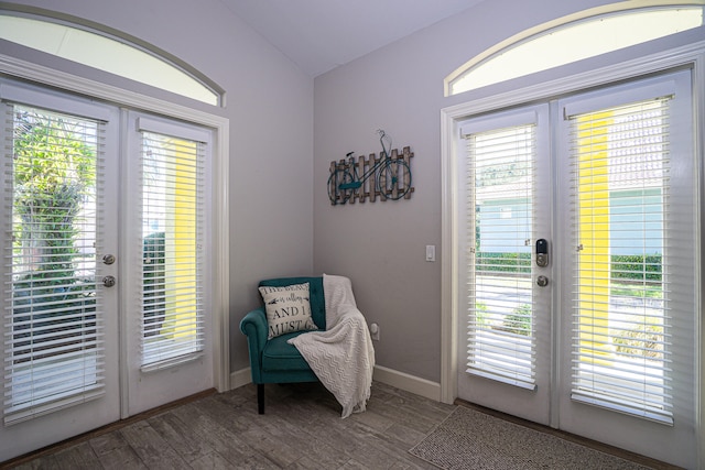 entryway with french doors, hardwood / wood-style floors, and a healthy amount of sunlight