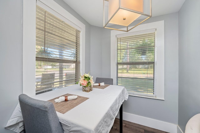 dining room with dark hardwood / wood-style flooring