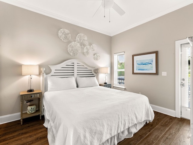 28 Sandcastle Ct, Santa Rosa Beach, FL 32459 - bedroom with baseboards, ceiling fan, crown molding, and wood finished floors