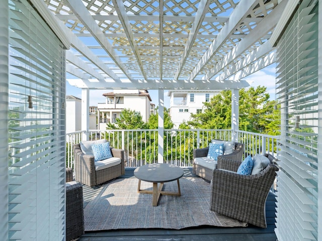 view of patio / terrace featuring a pergola and an outdoor living space