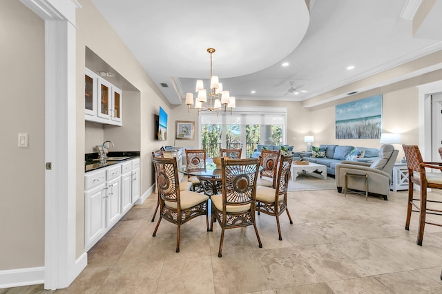 5378 Pine Ridge Ln Unit 5378, Miramar Beach, FL 32550 - dining space with crown molding, a chandelier, recessed lighting, baseboards, and ceiling fan