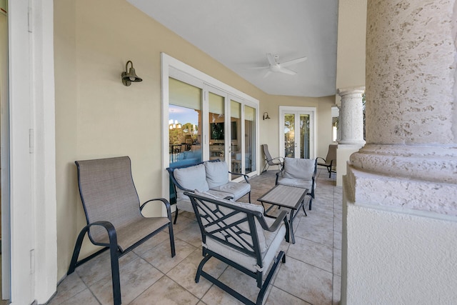 view of patio / terrace with french doors and ceiling fan