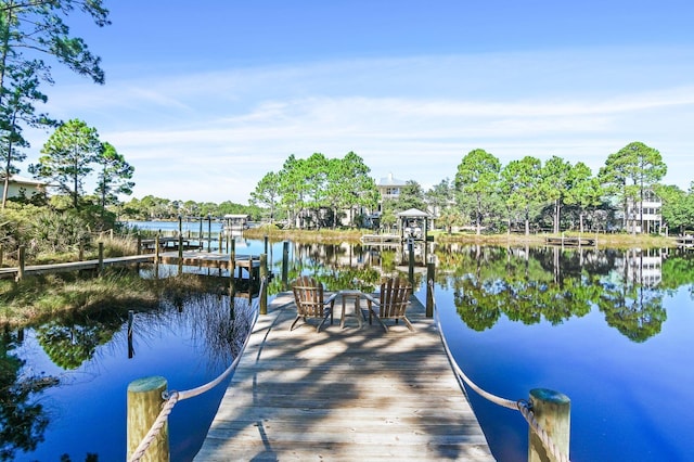 view of dock with a water view