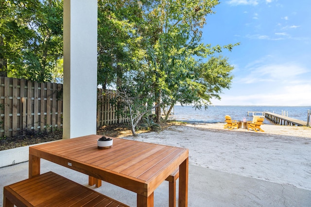 view of patio / terrace featuring a water view