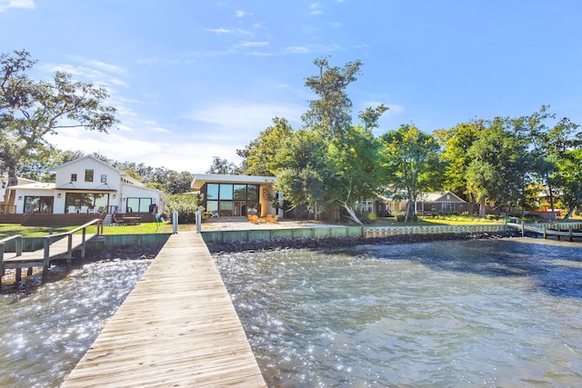 view of dock with a water view