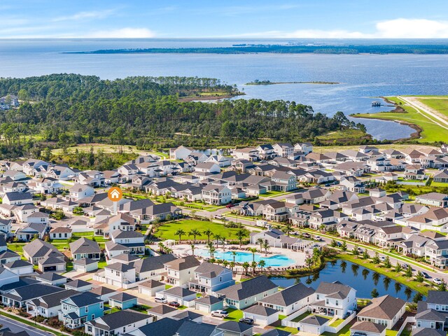 bird's eye view featuring a water view