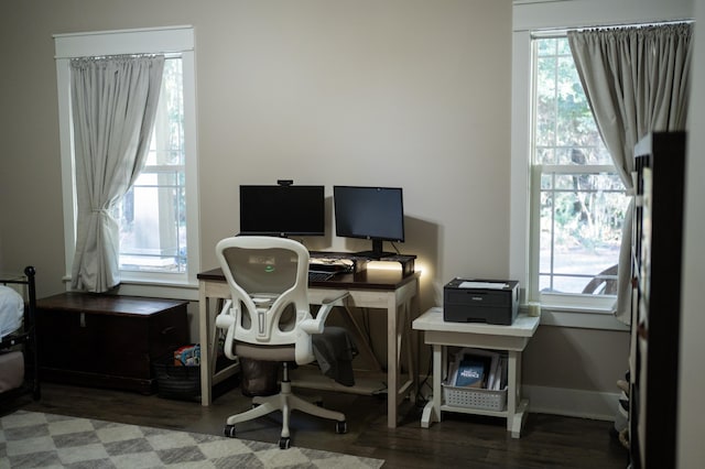 office space with dark hardwood / wood-style flooring