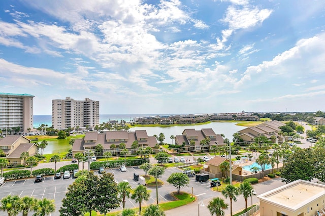 bird's eye view featuring a water view