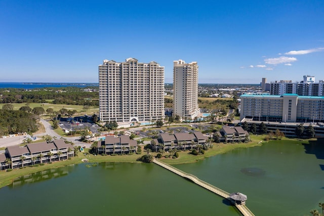 aerial view with a water view