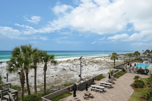 property view of water with a beach view