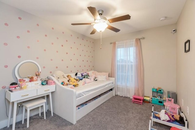 bedroom with carpet floors and ceiling fan