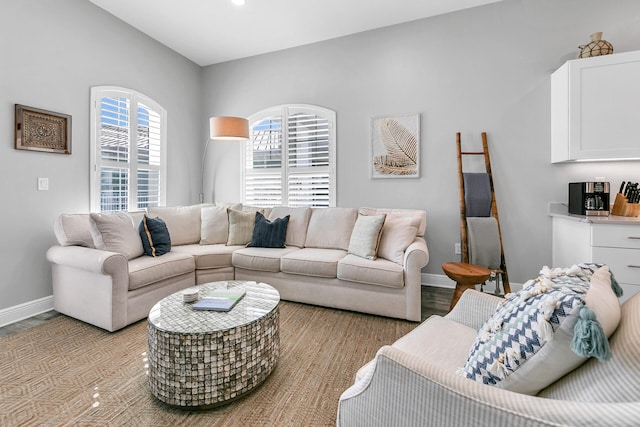 living room with light hardwood / wood-style flooring