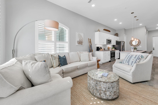 living room with light wood-type flooring