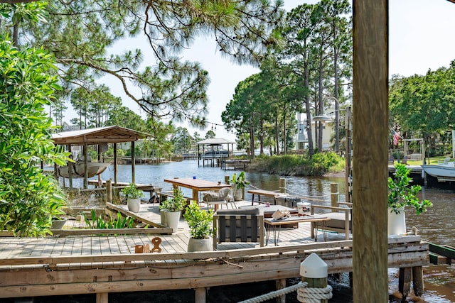 view of dock with a water view