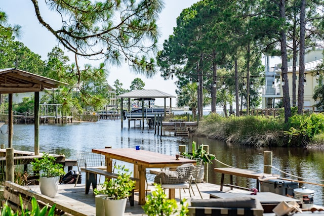 dock area with a water view