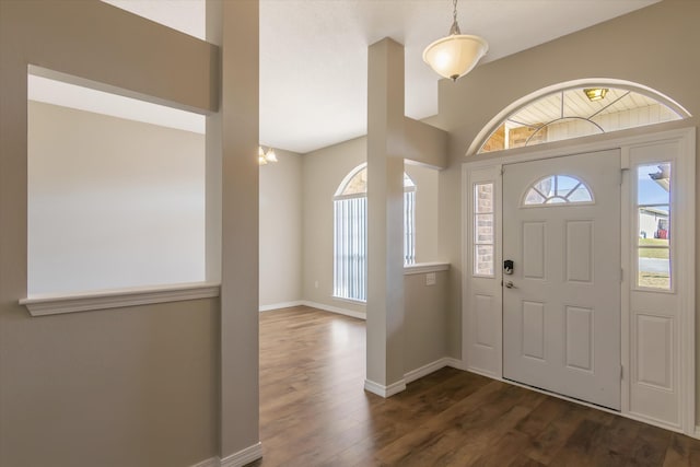 foyer entrance with dark hardwood / wood-style floors