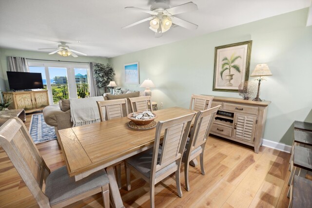778 Scenic Gulf Dr Unit 423, Miramar Beach, FL 32550 - dining area with a ceiling fan, light wood-style floors, and baseboards
