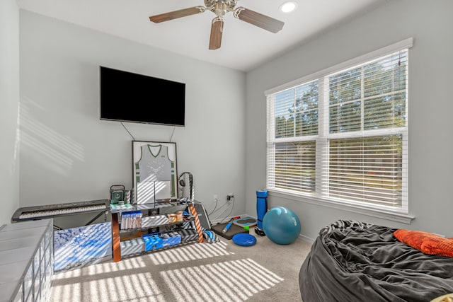 bedroom with carpet and ceiling fan