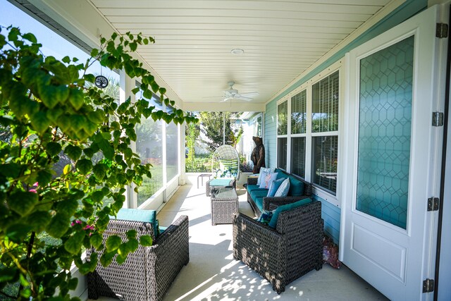 view of patio / terrace featuring an outdoor hangout area and ceiling fan