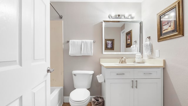 full bathroom featuring vanity, shower / washtub combination, and toilet