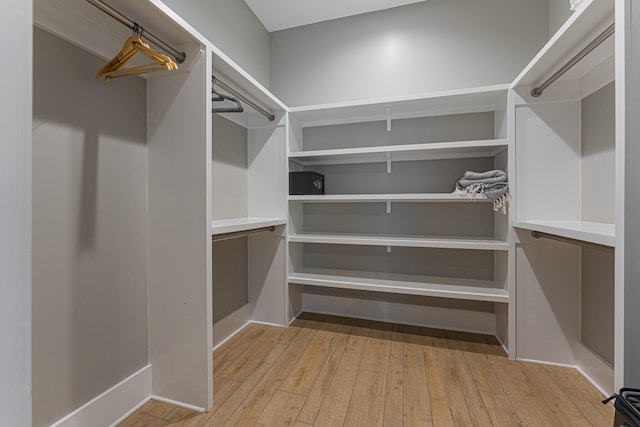 spacious closet with light hardwood / wood-style flooring