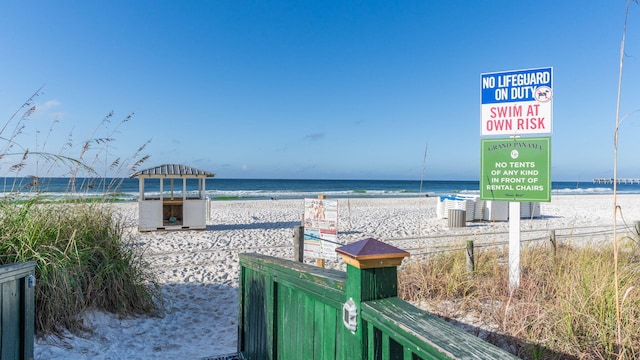 view of water feature featuring a beach view