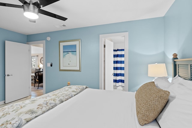 bedroom featuring ceiling fan