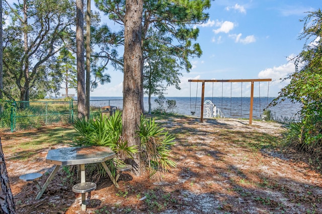 view of yard with a water view