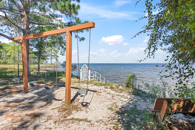 exterior space featuring a water view