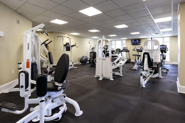 gym with a drop ceiling