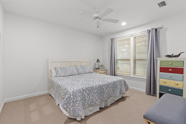 bedroom with carpet floors and ceiling fan